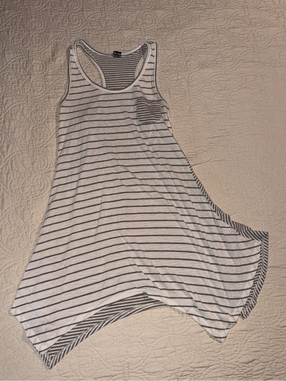Poof! White & Gray Striped Handkerchief Tank
